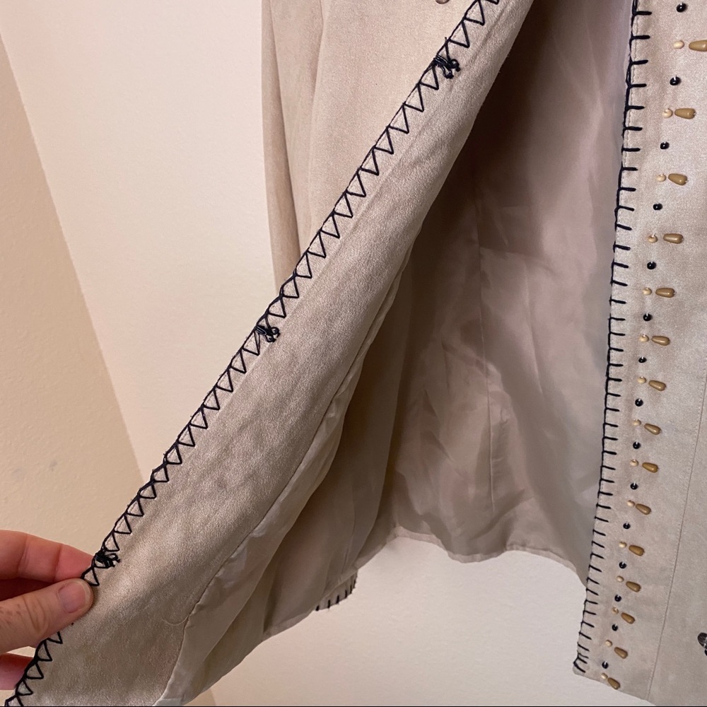 Dress Barn Beaded Tan Suede Jacket Large - Picture 6 of 11